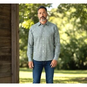 Faherty Reserve Shirt Men's Medium Gray Glen Plaid  Button Up Long Sleeve